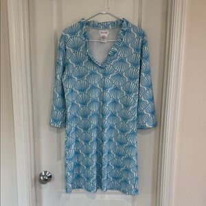 DONATING SOON! Blue Shell-Print V-Neck Women’s Dress